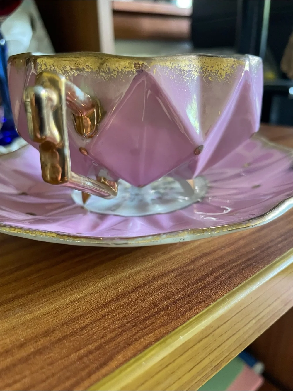 Vintage Castle China Pink Iridescent Porcelain Cup & Saucer